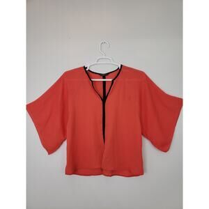 (Ju) Marina Kaneva Women's Blouse Size 14 kimono Sleeves Sheer Orange Fairycore